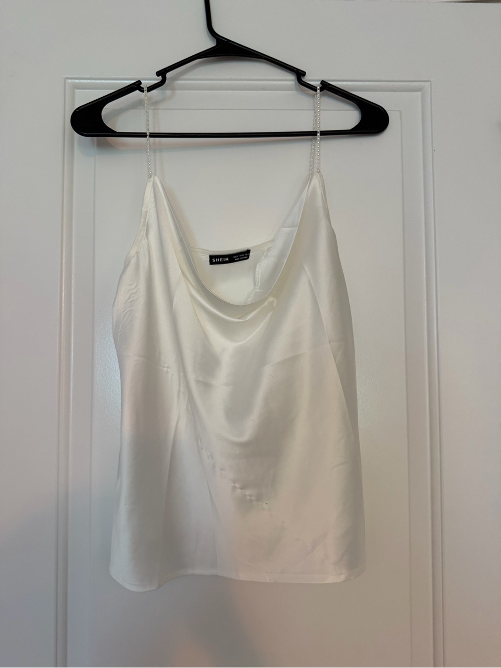 SHEIN Ivory Satin Cowl Neck Camisole with Chain Straps